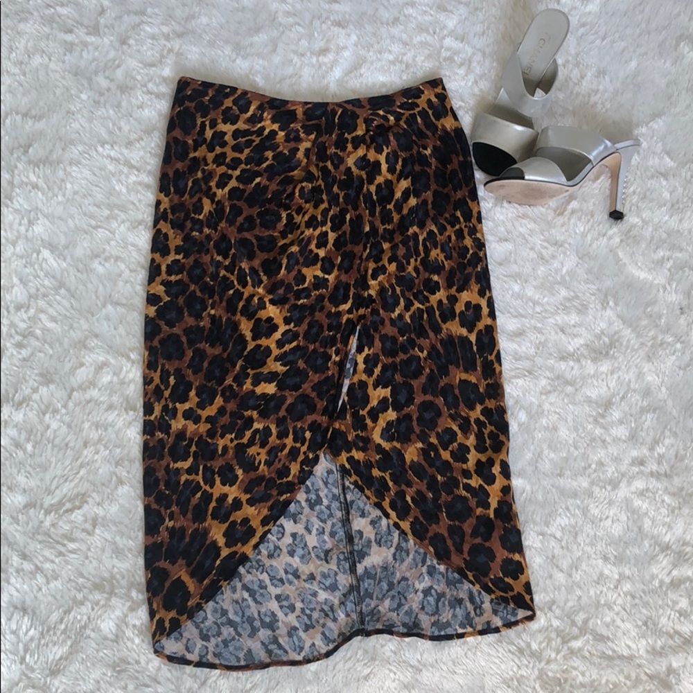 Leopard Print Faux Wrap Skirt